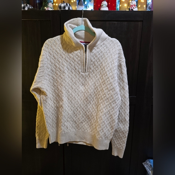 Tommy Hilfiger Men's Cowl Half Zip Cozy Cream Sweater Cotton/Wool - Picture 2 of 7